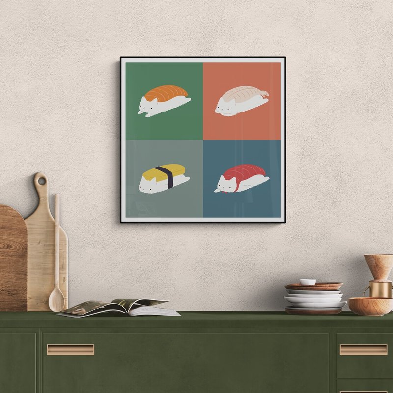【獨家版畫】ilovedoodles | 貓咪四宮格-壽司貓 Sushi Cat - 海報/掛畫/掛布 - 紙 