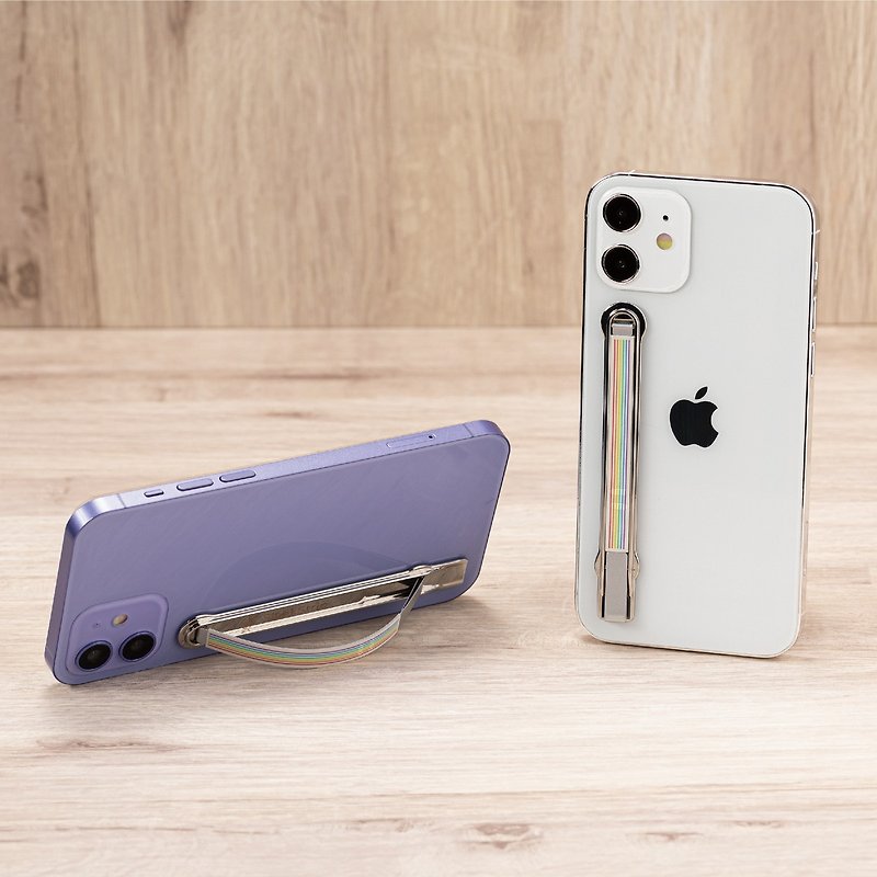 SleekStrip超薄型美しい携帯電話ホルダー-晴天レインボーxシルバーフレーム- - スマホアクセサリー - 合皮 