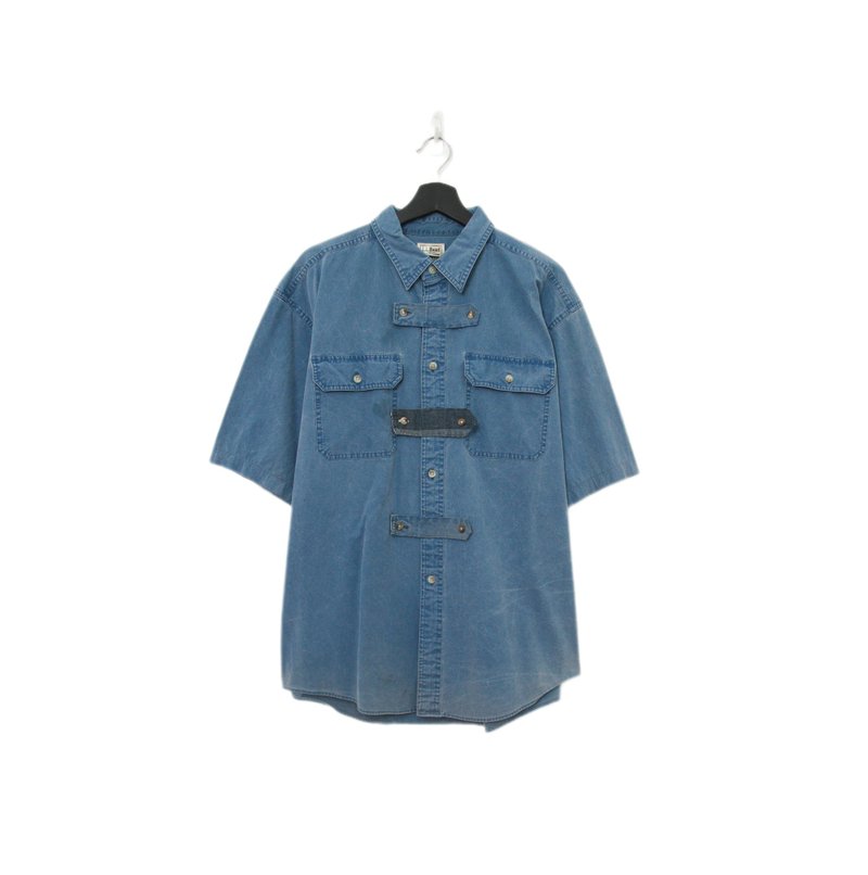 Back to Green-再製設計襯衫 丹寧淺藍 拼布ss-10//vintage shirt - 男襯衫/休閒襯衫 - 棉．麻 