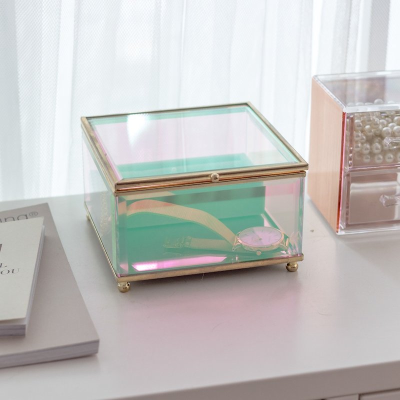 歐若拉 極光玻璃寶盒 鏡面底盤 立方款 飾品收納盒 - 擺飾/家飾品 - 玻璃 多色