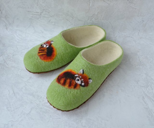 Red panda slippers Women custom warm home shoes Felted wool cute