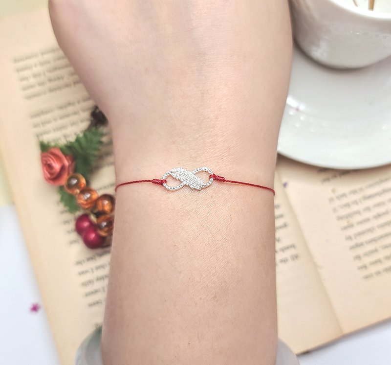 Sterling silver leaf infinite double dragon full diamond red line bracelet marriage love month old love infinite rope line - Bracelets - Other Man-Made Fibers Red