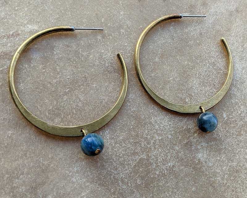 Brass and Kyanite Hoop Earrings - Earrings & Clip-ons - Semi-Precious Stones 