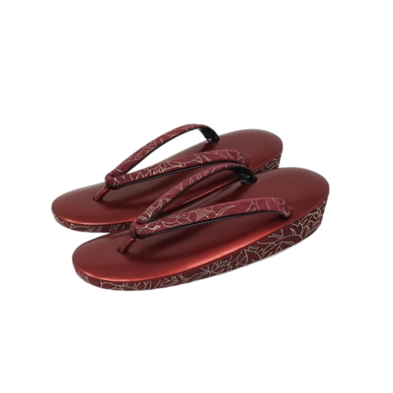 Genuine leather sandals, gold-painted velour, wine, free size - อื่นๆ - หนังแท้ สีแดง