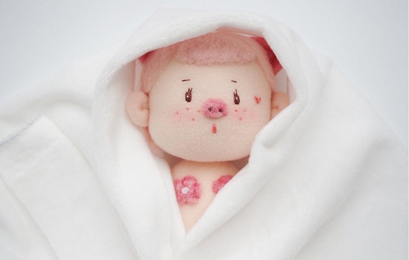 AN DOLL Original Handmade Ragdoll Art Gift - Pig Bamei & Lillian - Stuffed Dolls & Figurines - Cotton & Hemp Pink