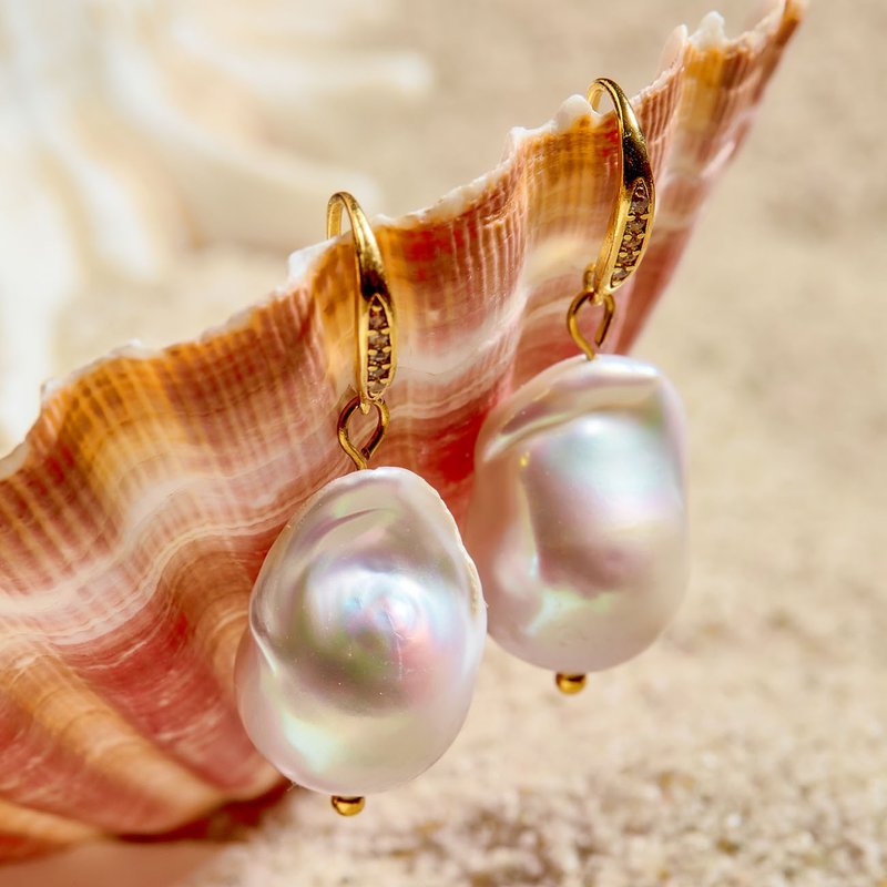 大顆巴洛克淡水珍珠金色彎鉤耳環 10–12mm 優雅復古 周年紀念 - 耳環/耳夾/耳骨夾 - 珍珠 