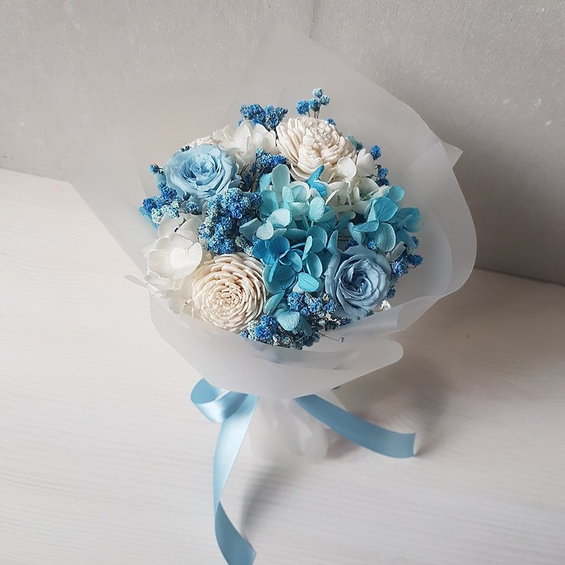 藍天-藍白色系不凋花花束 - 裝飾/擺設  - 植物．花 