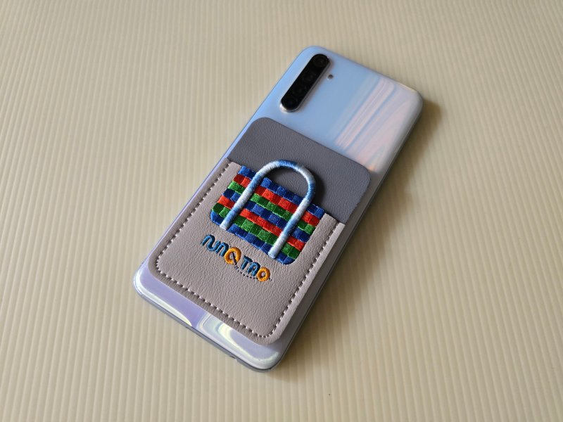 限量_茄芷刺繡手機背貼 - 卡片套/卡片盒 - 人造皮革 灰色