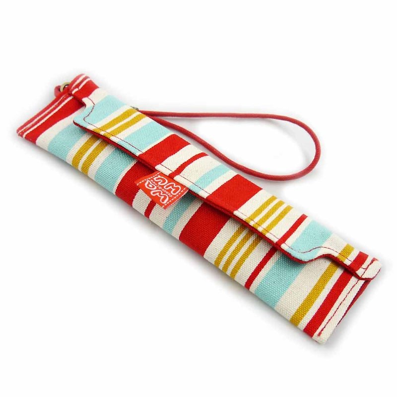 WaWu Pencil box, chopsticks sets, Reusable Cutlery Set Wooden Chopsticks and Spoon Carry Case Fabric Wrap - ตะหลิว - ผ้าฝ้าย/ผ้าลินิน สีแดง