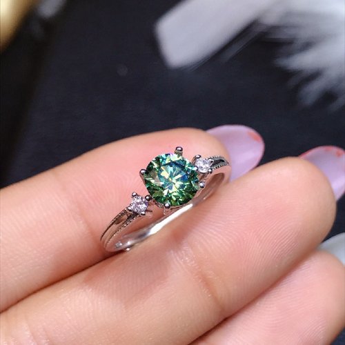 -1 Carat Green Moissanite Ring--Couple Jewelry Emerald Crystal