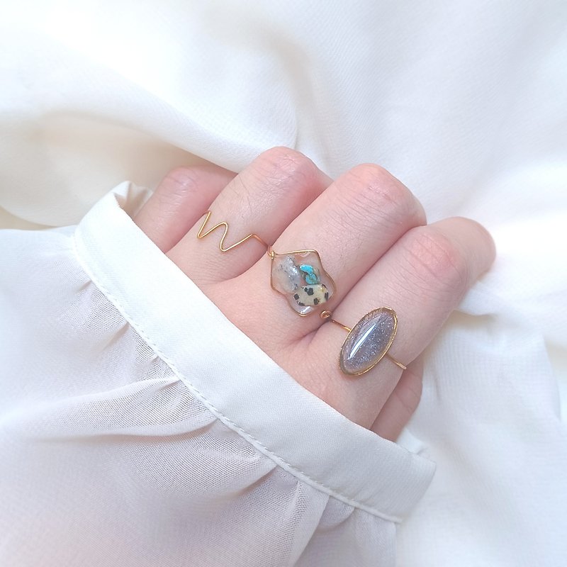 3-piece set Natural stone simple wire ring set NO.03 (one size fits all) - General Rings - Stone Gray