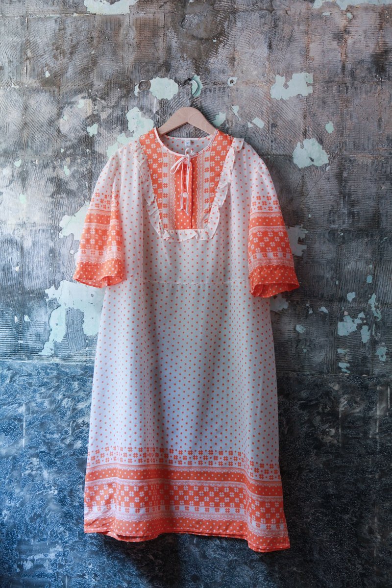 Niao Niao Department Store-Vintage bright orange and white clover dotted umbrella dress - One Piece Dresses - Polyester 