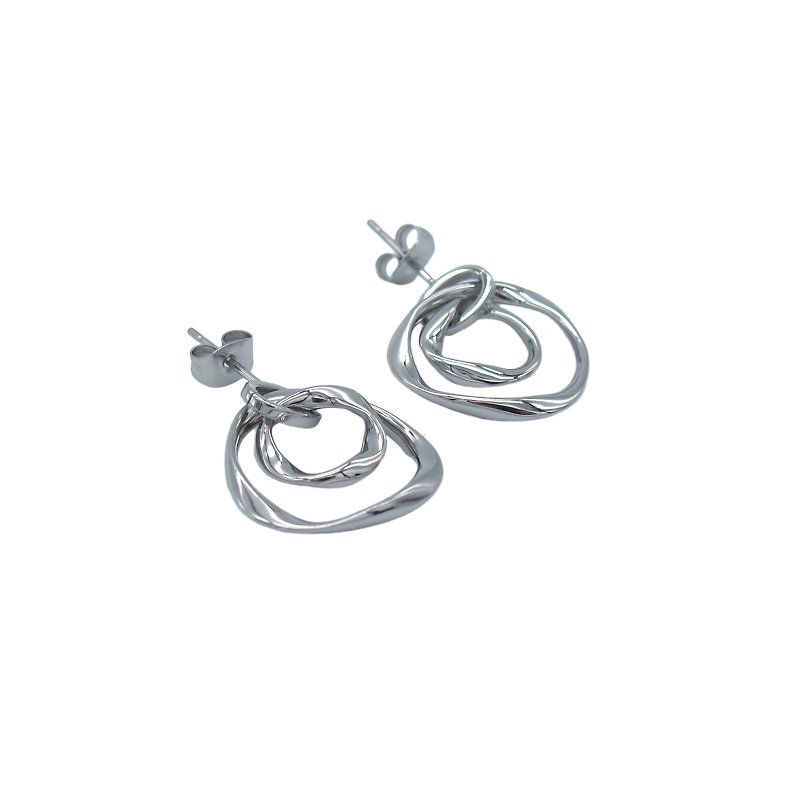 Stainless steel | JM Hammered Interlocking Hoop Necklace - สร้อยคอ - สแตนเลส สีเงิน
