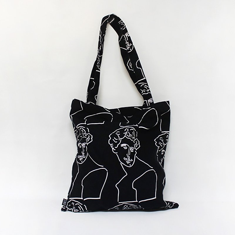 [Seasonal sale] Plaster portrait side back environmental bag canvas bag large storage - Messenger Bags & Sling Bags - Cotton & Hemp Black