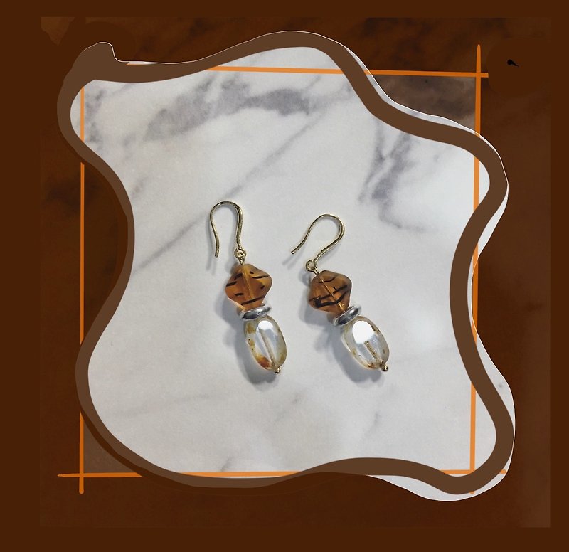 Magic Stone Earrings - ต่างหู - แก้ว สีนำ้ตาล