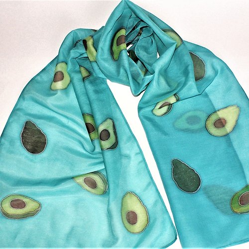 Enya Hand painted scarf Turquoise and green scarf Cotton and silk scarf