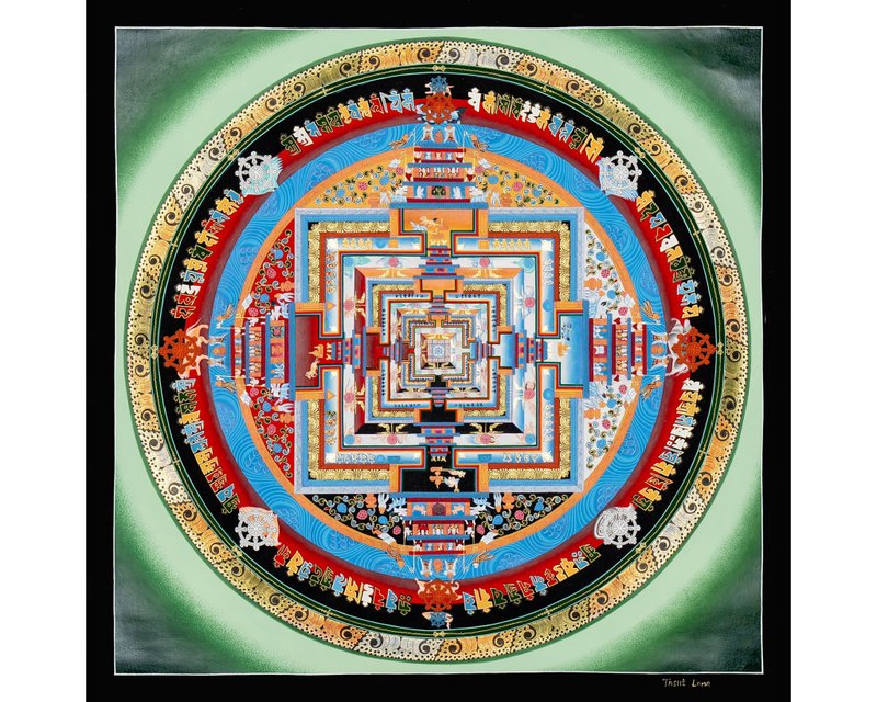 時輪曼陀羅唐卡繪畫 細緻的西藏佛教精神藝術 - 壁貼/牆壁裝飾 - 其他金屬 多色