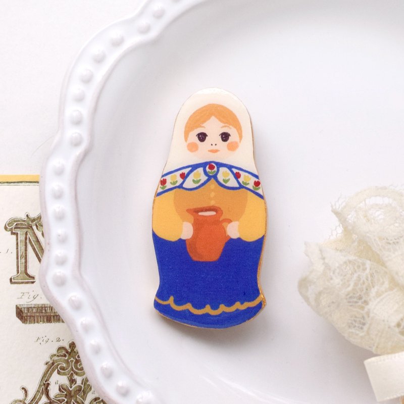 Matryoshka Doll Brooch  Vermeer - Brooches - Acrylic Blue