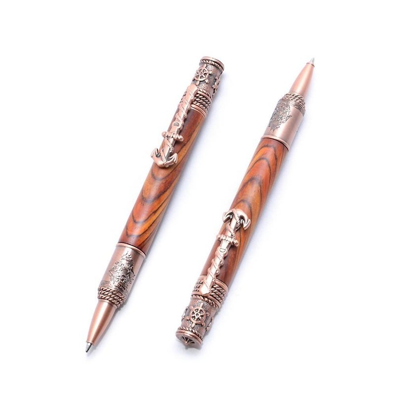 【受注製作】手作り木製の回転式ボールペン（ココボロ；銅のメッキ）（NAU-AC-CO） - その他のペン - 木製 ブラウン