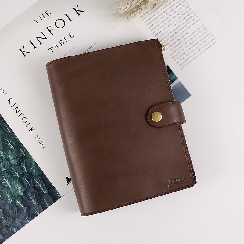 Small orange peel vegetable tanned cowhide A5 20 holes A5 6 holes loose-leaf zipper interlayer notebook hand account - Notebooks & Journals - Genuine Leather 