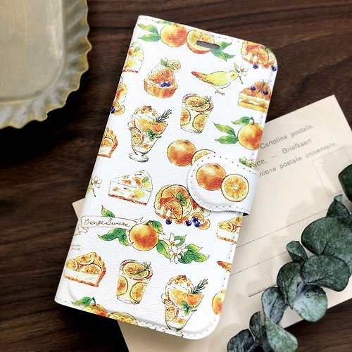 Little brilliant days Tea and Fruit Orange Sweets手帳型スマホケース iPhone Android全機種対応