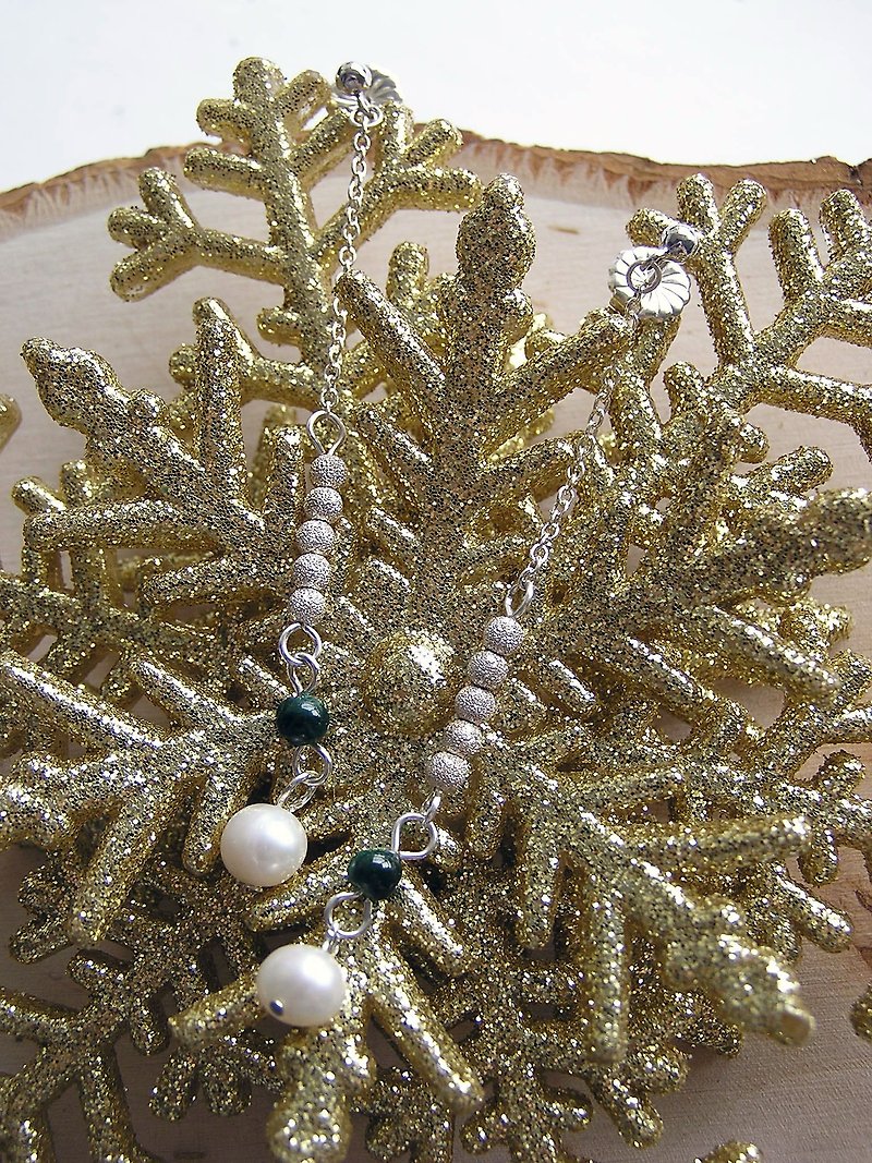 淡水真珠と孔雀の石（マラカイト）と925スターリングシルバー、自分の手作りのイヤリングをデザイン - ピアス・イヤリング - 金属 シルバー