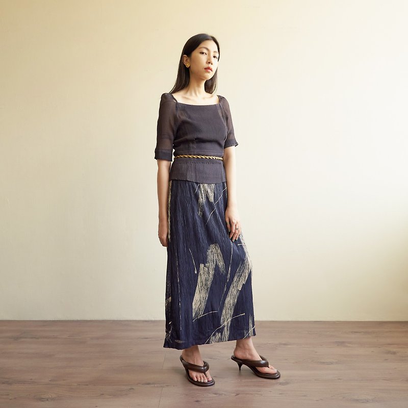 [NaSuBi Vintage] Brushstroke printing textured fabric vintage dress - กระโปรง - ไฟเบอร์อื่นๆ 