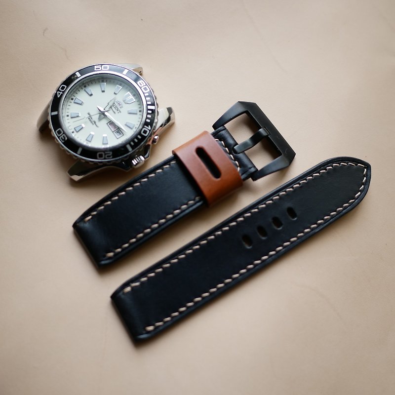 leather watch band,  custom made - Watchbands - Genuine Leather Black
