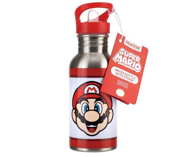 Super Mario Metal Water Bottle with Straw