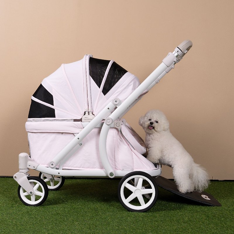 Korea PompolarrPet Low Center of Gravity Double Opening Convertible Pet Stroller Automatic Closing in One Second Cream Powder - Pet Carriers - Other Metals 