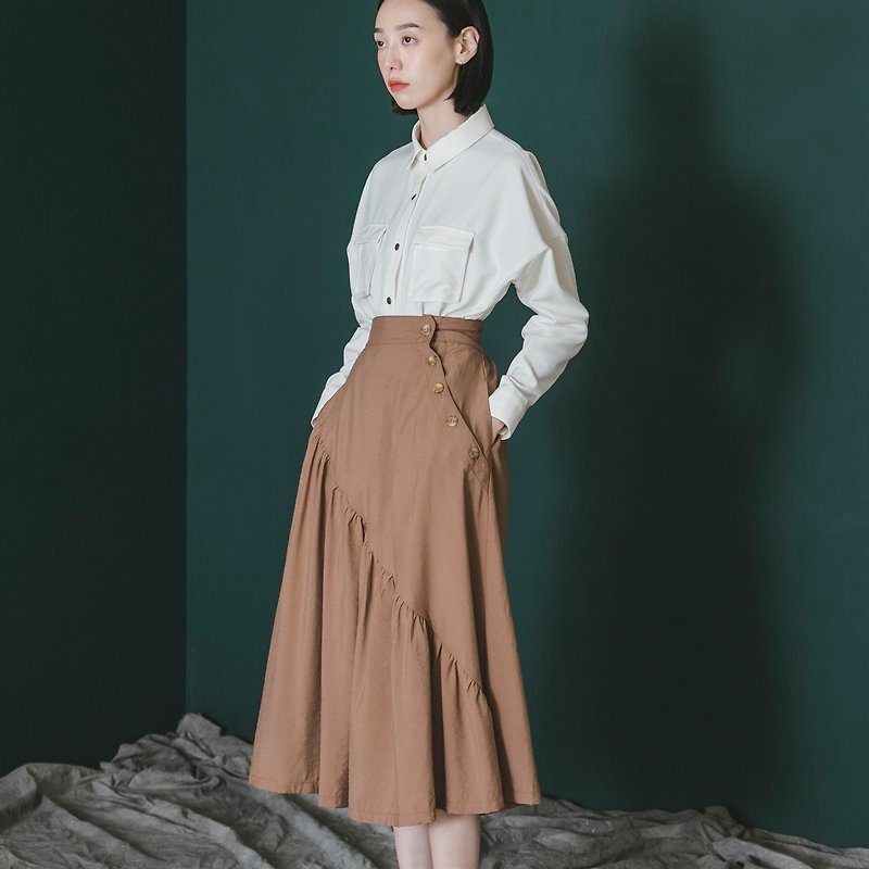 Transform_Transformation pleated Brown - Skirts - Cotton & Hemp Brown
