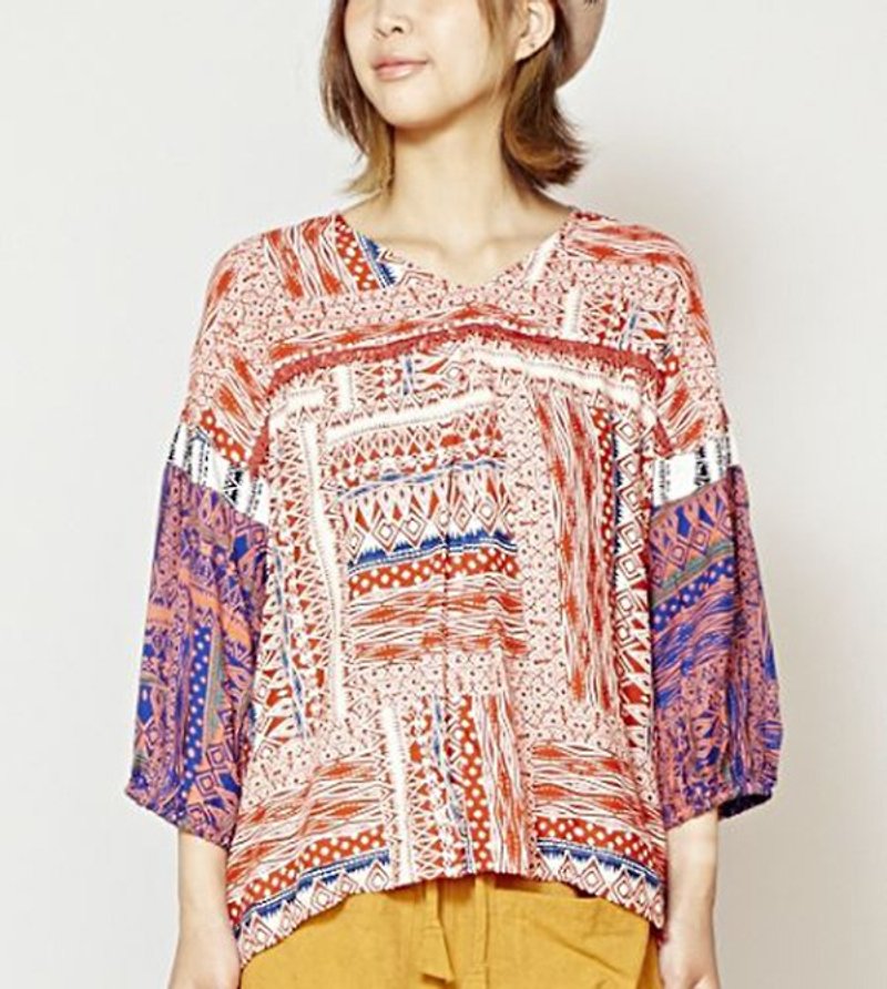 Pre-order China Mind Totem Puff Sleeve Top - Women's Tops - Other Materials Multicolor