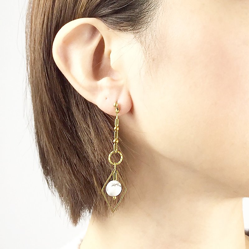 大理石系列#2 - 耳環/耳夾 - 其他金屬 金色