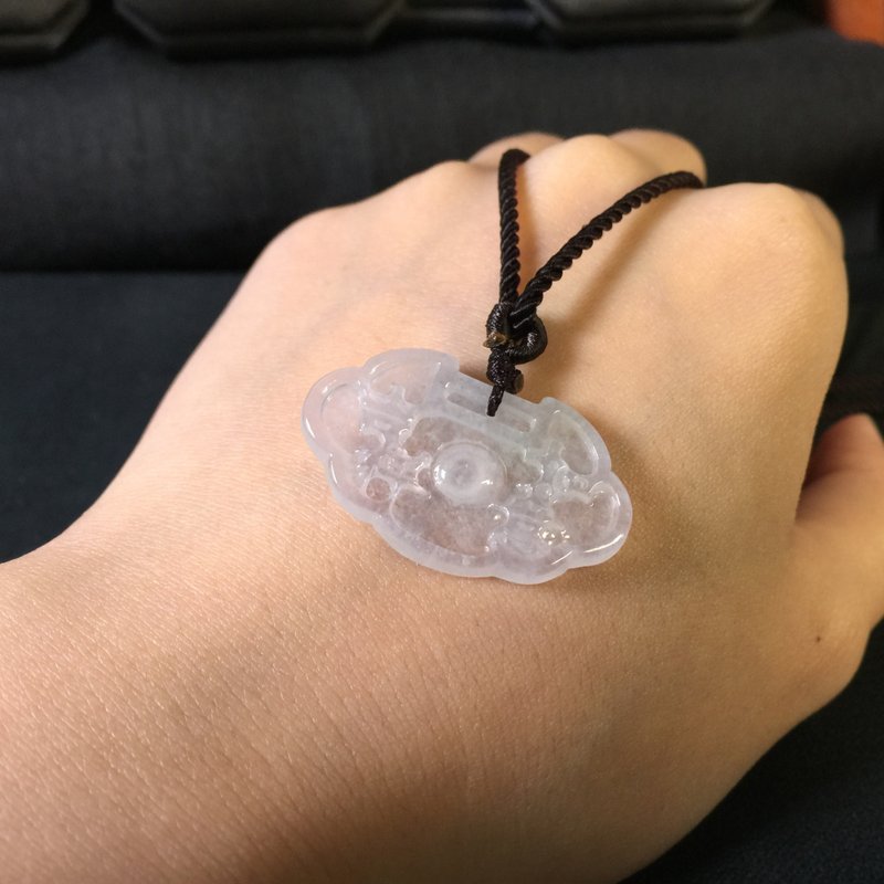 冰種翡翠吉祥如意平安鎖項鍊 | 天然緬甸玉A貨翡翠 | 送禮 - 項鍊 - 玉石 透明
