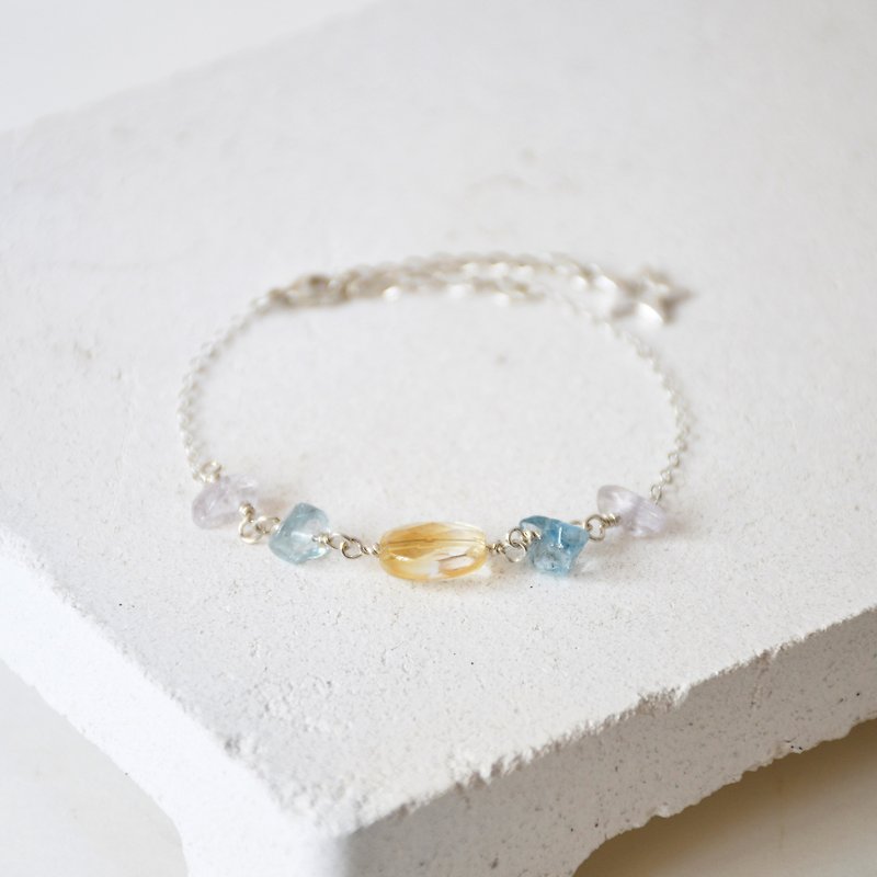 Handmade Citrine , Aquamarine and Kunzite with 925 Silver Bracelet - Bracelets - Gemstone Multicolor