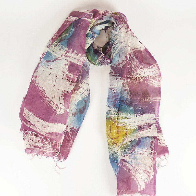 Handmade batik hand-woven cotton scarves - Van Gogh's palette - Fair Trade - ผ้าพันคอถัก - ผ้าฝ้าย/ผ้าลินิน หลากหลายสี