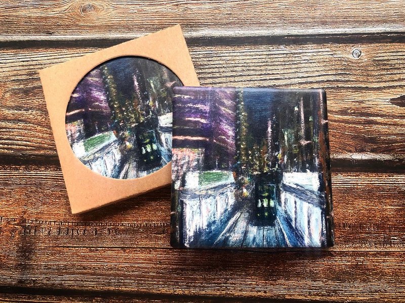 Ceramic absorbent coaster-Hong Kong scenery-tram - Coasters - Porcelain Multicolor