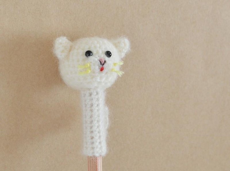 [Made to order] Pencil hat White cat - ดินสอ - ผ้าฝ้าย/ผ้าลินิน ขาว