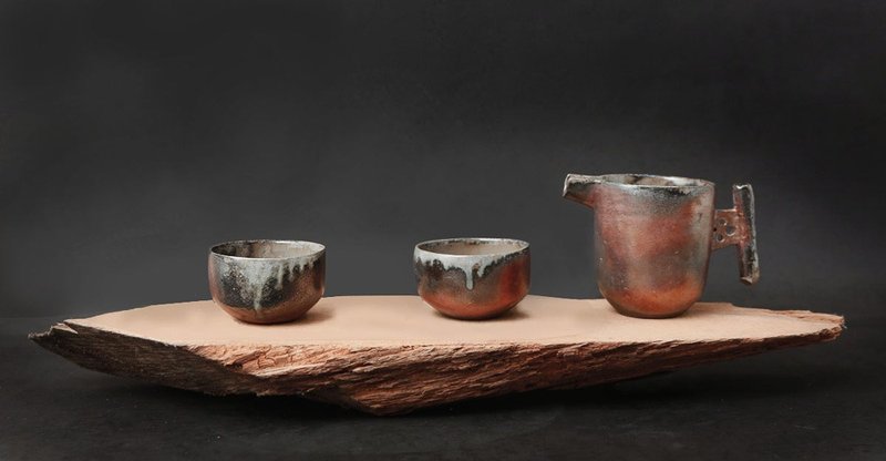 Wood fired flowing glaze tea set - แก้วมัค/แก้วกาแฟ - ดินเผา 