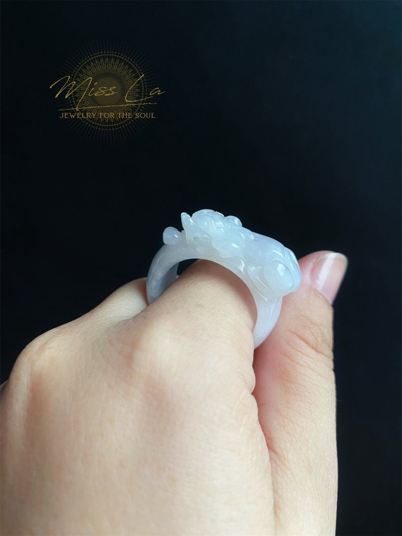 天然緬甸玉 翡翠 招財霸王 貔貅 有錢 翡翠 戒指 玉 戒環 ring - 戒指 - 玉石 綠色