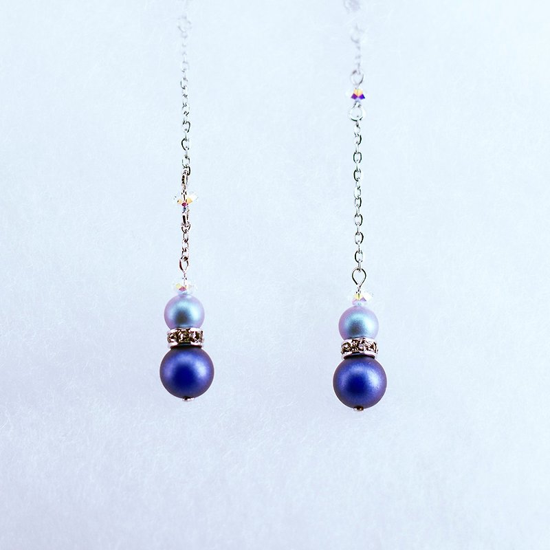 【茶會】撞色幻彩藍水晶珍珠耳環母親節禮物 - 耳環/耳夾 - 珍珠 多色