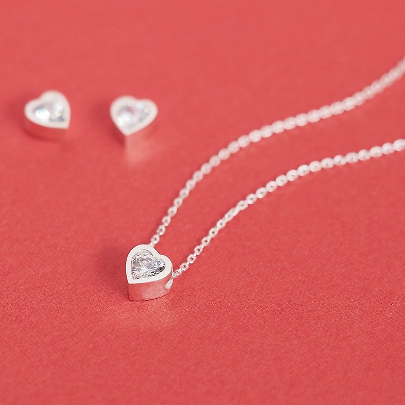 Heart set) Heart necklace earrings set Silver 925 - สร้อยคอ - โลหะ สีแดง