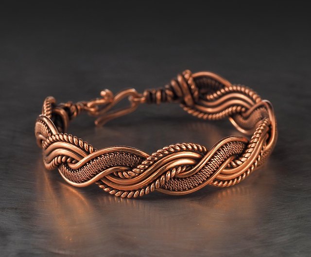 Hand Forged Carved Pure Copper Bracelet. - healinglama buddhist shop