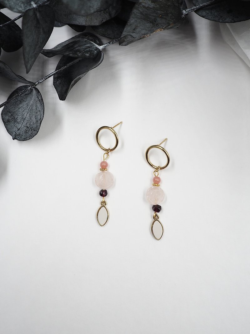 Design section. Pink crystal rose earrings <changeable ear clips> - Earrings & Clip-ons - Gemstone 