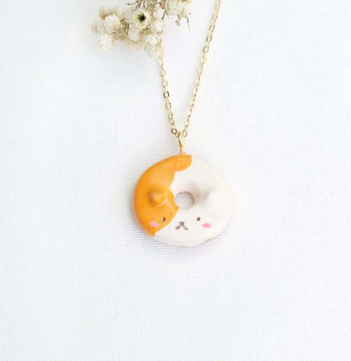 Handmade kitten donut necklace