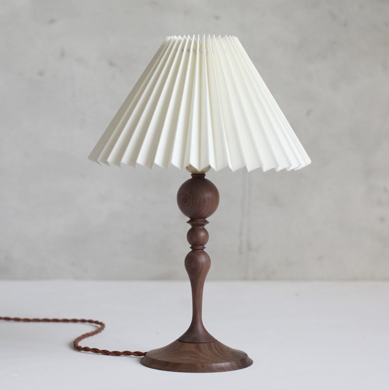 French Medieval Pleated Solid Wood Table Lamp Handmade - Lighting - Wood Brown