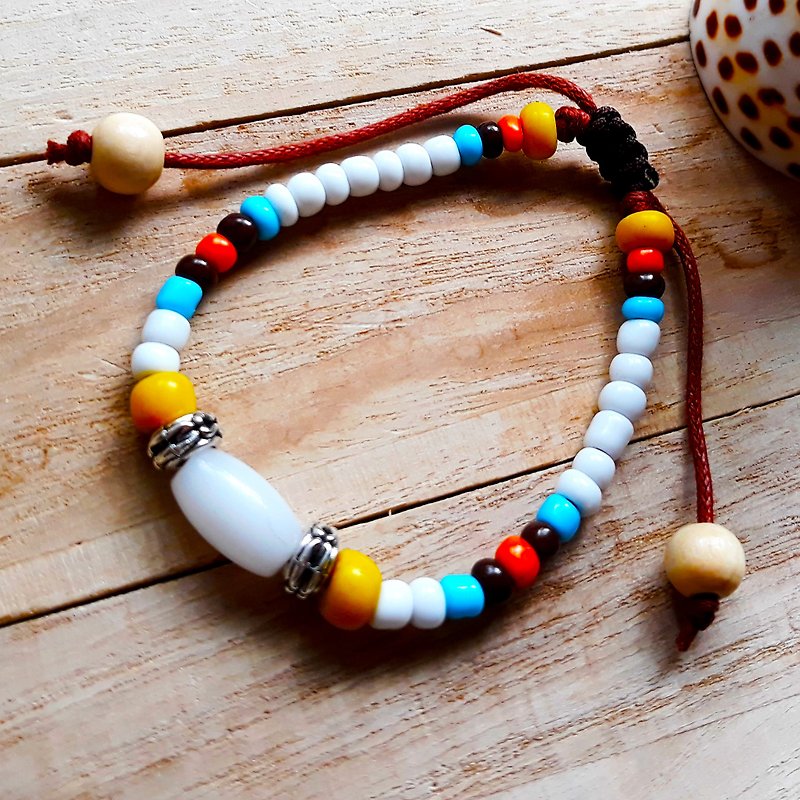 White Dove Bracelet (Love + Peace) Glass Bead Aboriginal Can Set - สร้อยข้อมือ - แก้ว ขาว