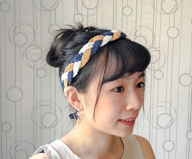 Three-strand braided hair band】Hand crocheted hair band - Shop