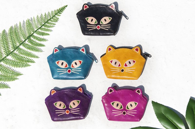 หนังแท้ กระเป๋าใส่เหรียญ หลากหลายสี - Handmade goatskin coin purse/hand-painted style leather purse/leather pouch/wallet-cute animal cat