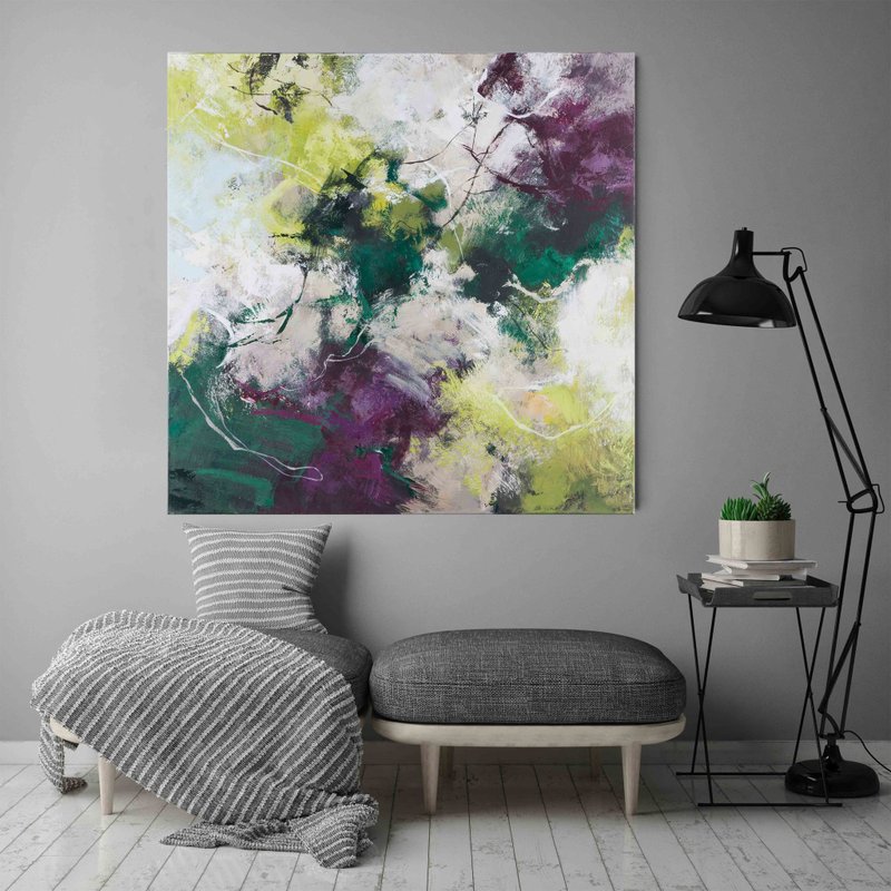 Green Purple Painting |  Green Purple Abstract | Green Purple Wall Art | Galaxy - 壁貼/牆壁裝飾 - 棉．麻 綠色